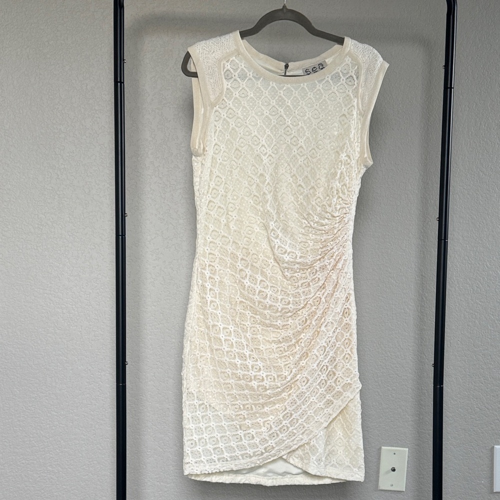 Sea New York Cream Lace Textured Mini Dress